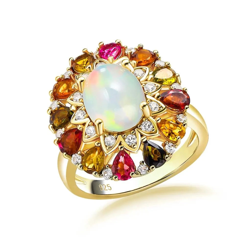 Opal Tourmaline 3.3ct 14K Gold Plated 925 Sterling Silver RingRing6