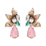 Flower Water Drop Dangle Post Earrings For WomenGold-Pink E