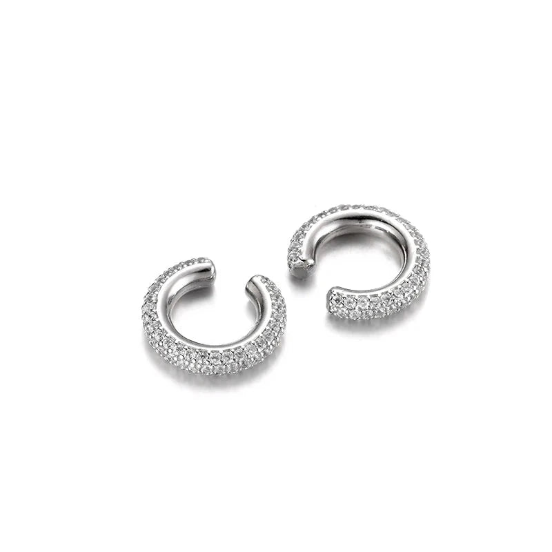 Round C-Shaped Zirconia Clip-On Earrings – Gold/Silver, No Piercing