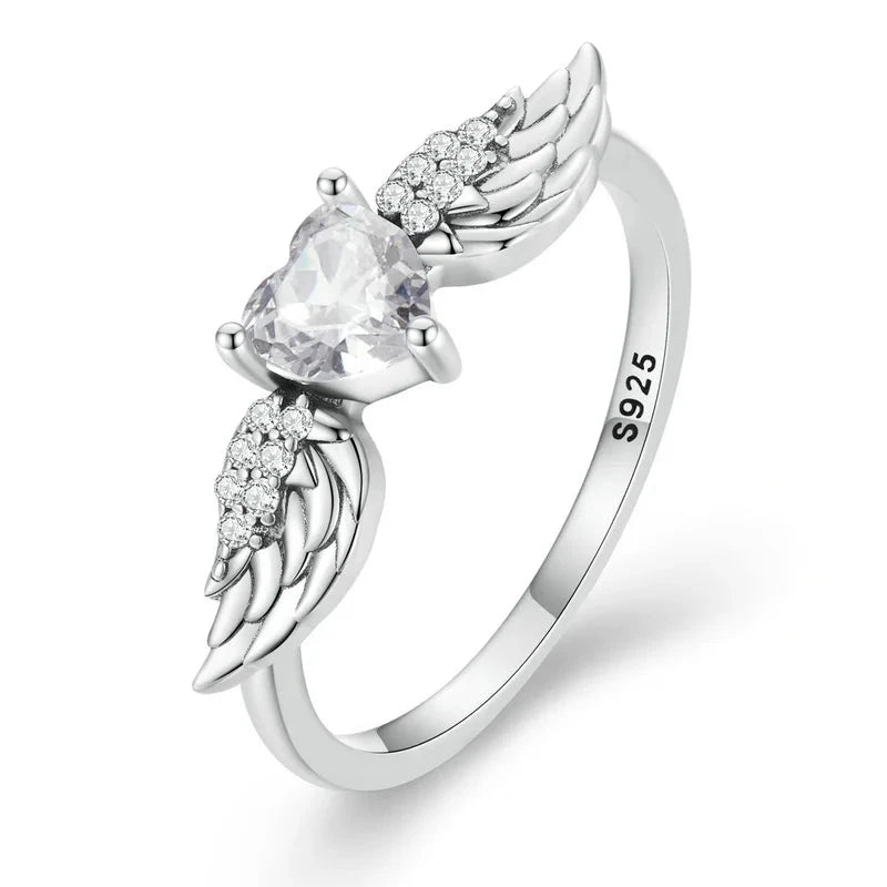 925 Sterling Silver Angel Heart Wing Ring for WomenWhite6