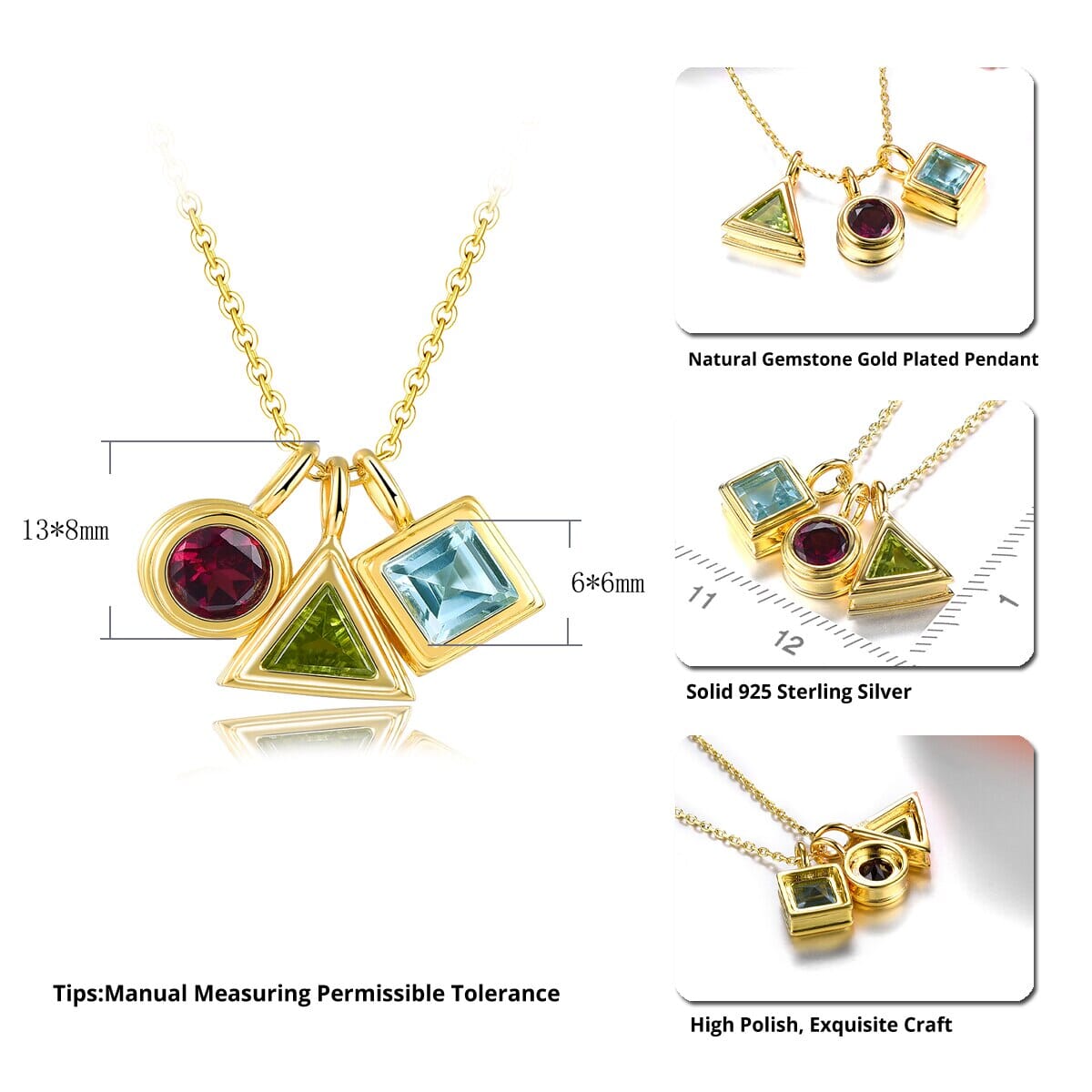 Topaz Peridot Garnet Yellow Gold Plated Pendants NecklaceNecklace