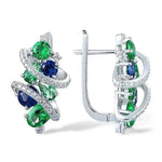 Luxury Silver Green & Blue Zircon Hoop Earrings for Women