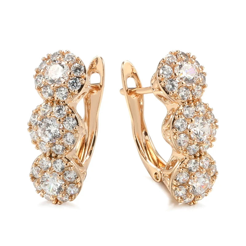 Luxury Rose Gold Geometric Zircon Dangle Earrings for WomenROSE GOLD COLOR