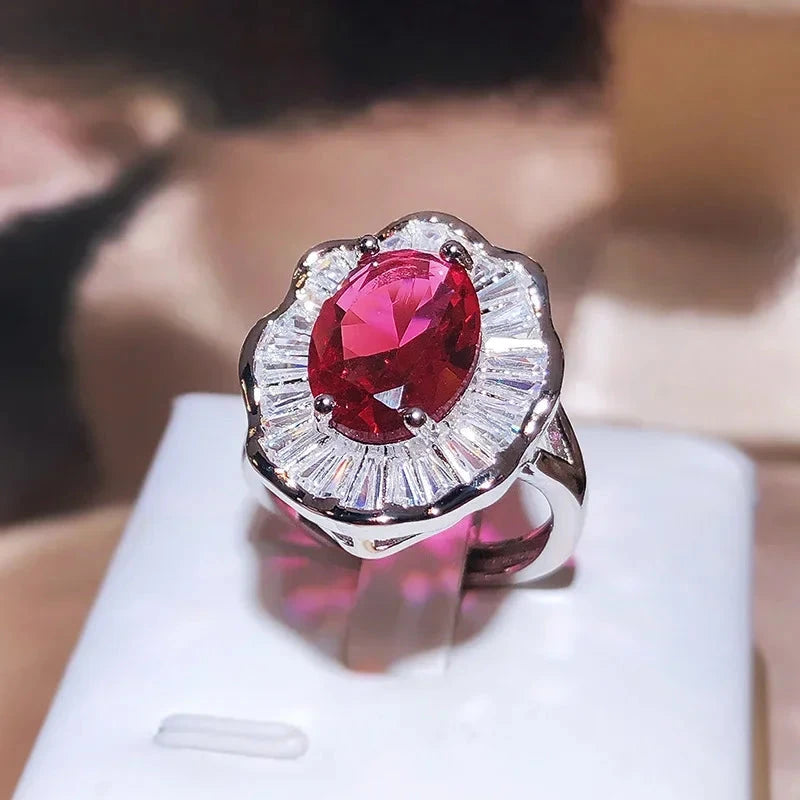 Bridal Big Round Colorful Finger 925 Sterling Silver RingsC2resizable