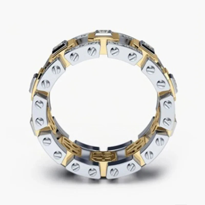 Men's Two-Tone Geometric Band Rings with Diamond Accents