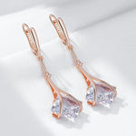 Shiny White Zircon Drop Earrings – 585 Rose Gold