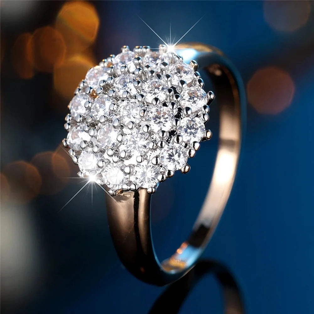 Women's Gold Tone White & Black Zircon Engagement Ring