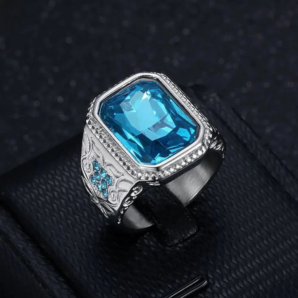 Men's Square Blue CZ Party Ring