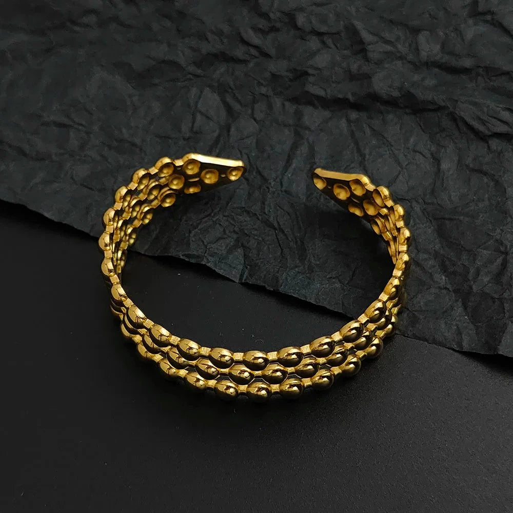 Creative three-layer round bead gold-plated stainless steel women's bracelet, waterproof and rust-free, couple bracelet