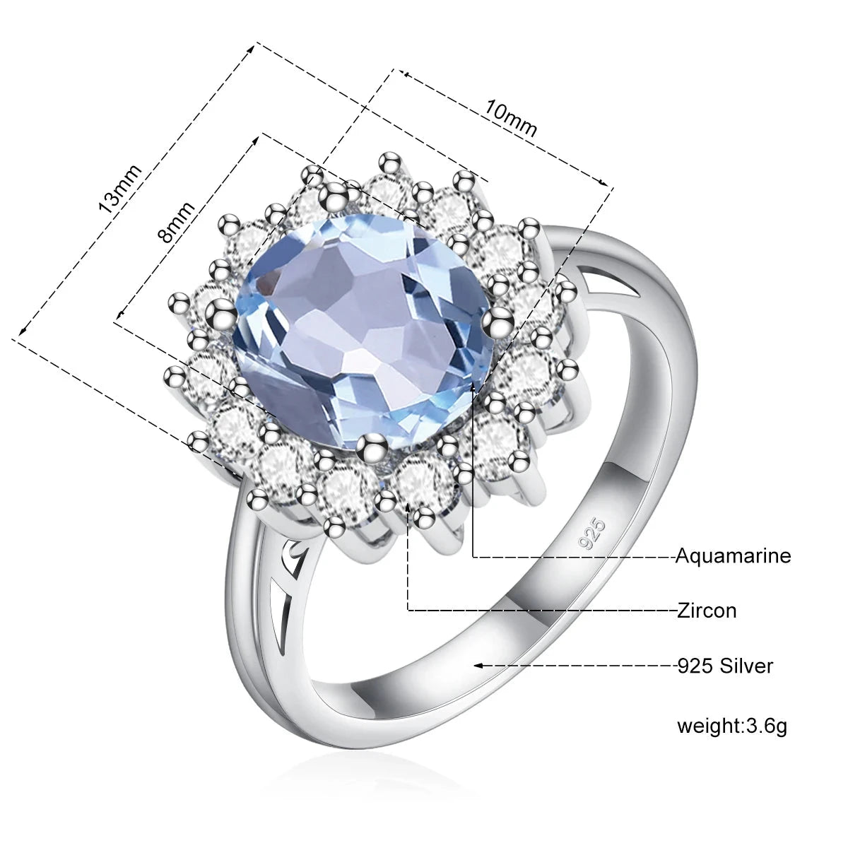 Aquamarine Birthstone Genuine S925 Silver Ring LuxuryAquamarine-H8