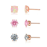 3 Pairs of Red Opal Stone Stud EarringsOT094