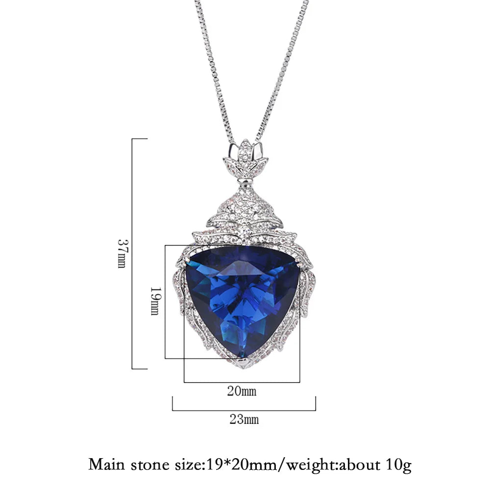 Luxury Vintage 19*20mm Sapphire Pendant Necklace for Women