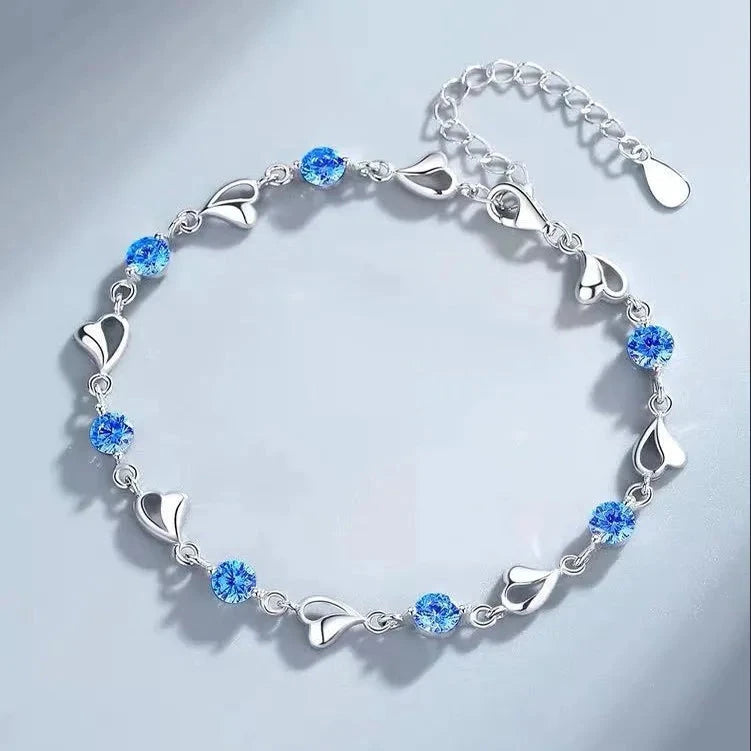 Silver Heart Shaped Necklace Bracelet Set for WomenBlue Bracelets
