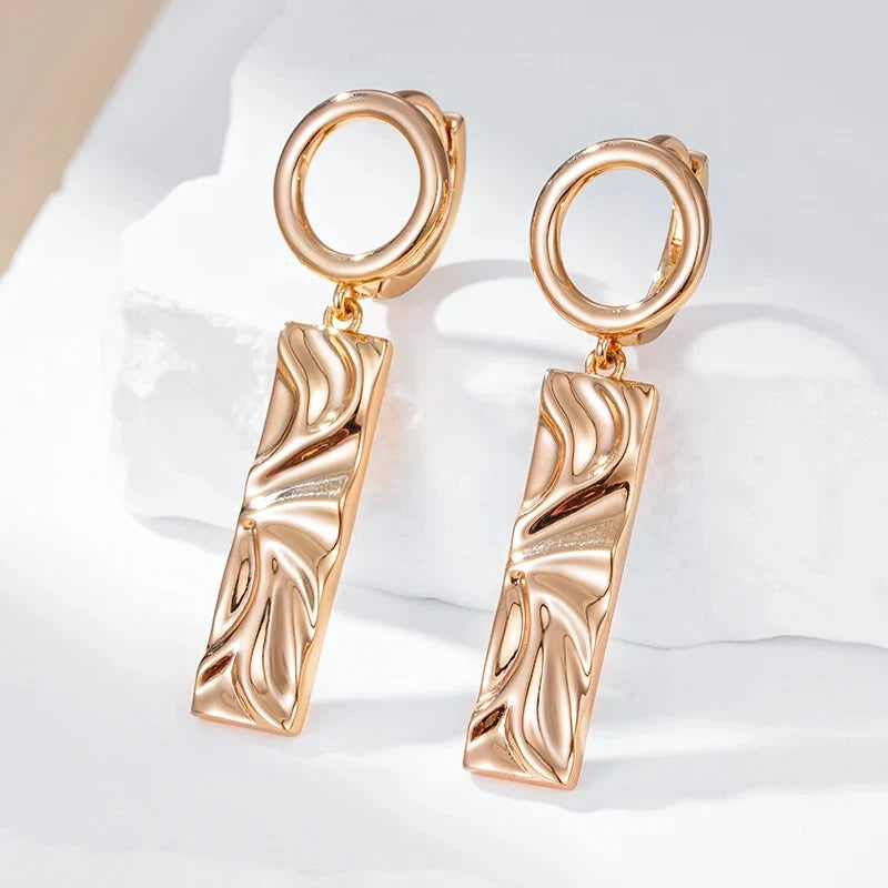 Wbmqda Irregular Geometric Glossy Long Drop Earrings For Women 585 Rose Gold Color Fashion Elegant Daily Fine Jewelry Gifts