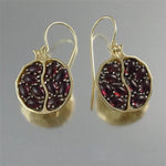 Vintage Gold Color Fruit Pomegranate Drop Earrings For Women Natural Red Garnet