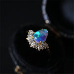 Luxury Blue Fire Opal Stone Engagement Ring Water Drop