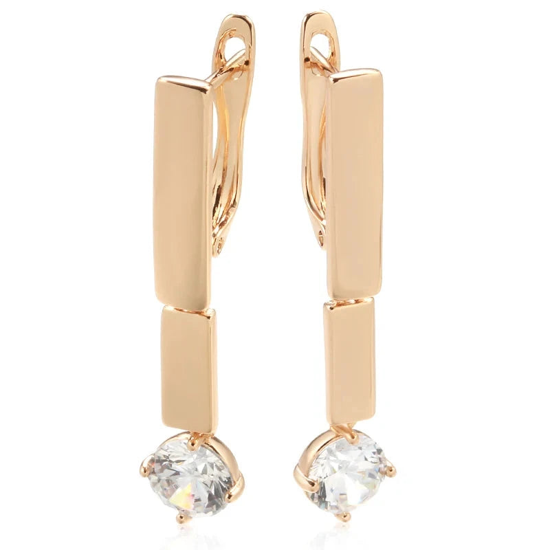 Glossy Long Dangle Earrings For Women Luxury 585 Rose GoldROSE GOLD COLOR