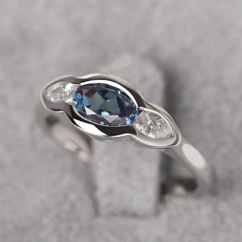 Delicate Cubic Zirconia Blue Noble Ring