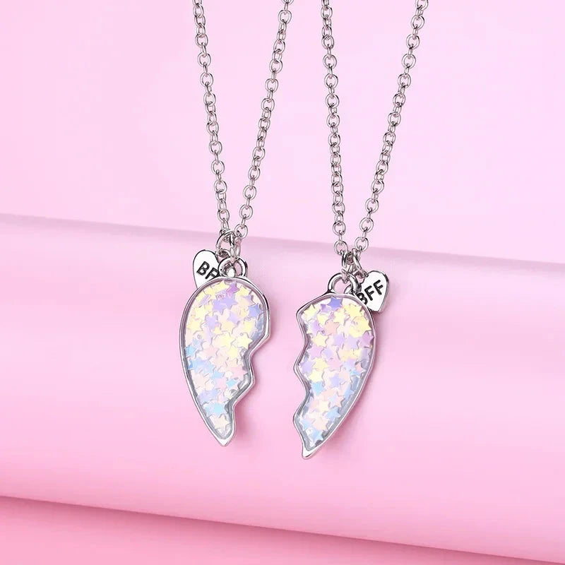 Lovecryst 2Pcs/set Five Pointed Star Sequin Stitching Best Friend Necklace