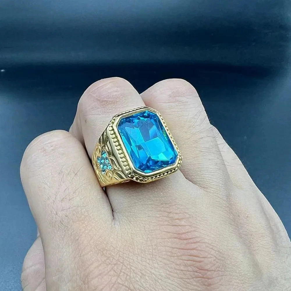 Men's Square Blue CZ Party Ring