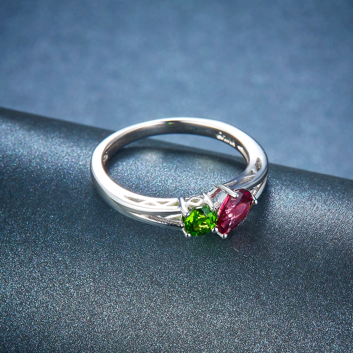 Stock Clearance Solid 925 Sterling Silver Ring Natural Diopside & Purple-red Rhodolite Garnet Rings Fashion Style Fine Jewelry