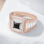 Luxury Black Natural Zircon 585 Rose Gold Silver Width Rings - Unisex