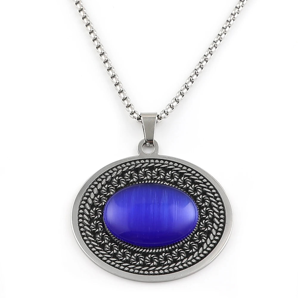 Bohemian oval stone pendant, Royal Blue stone