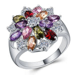 Elegant Silver Color Inlaid Garnet Red Zircon Flower Shape Ladies Banquet RingAJZ1243XS10