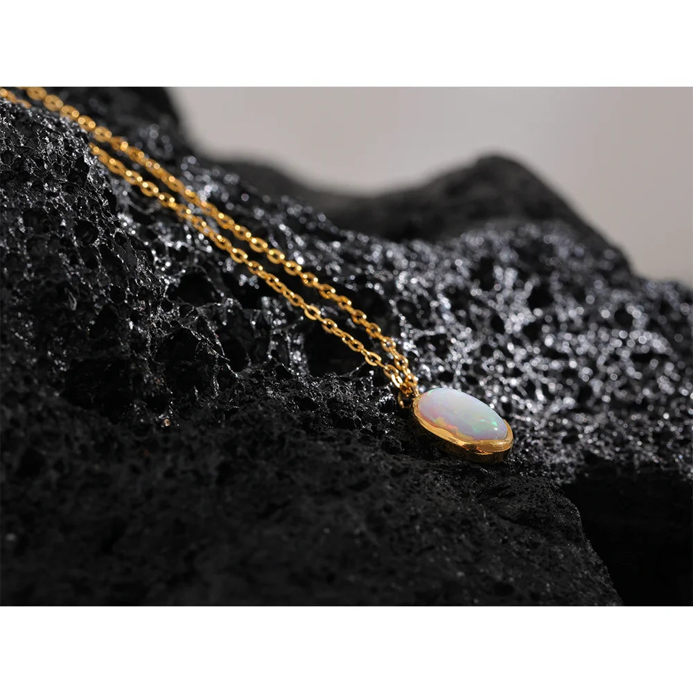 Exquisite Stylish Processed Opal Stone Minimalist Small Chic Pendant Necklace