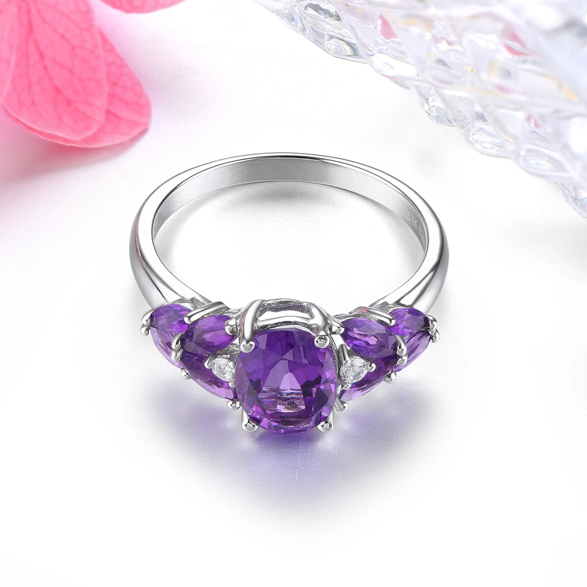 Natural South Africa Amethyst Silver Rings 2.5 Carats Deep Purple Gemstone