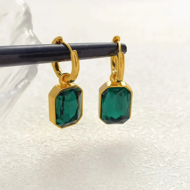 Stainless Steel Emerald Hoop Earringsgreen