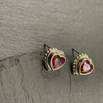 Natural Garnet 925 Sterling Silver Stud Earrings For Women