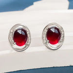 Sterling Silver Stud Earrings Round Ruby Fashionable For WomenSilver