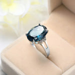 Fashion for Women Crystal Blue Stone Ring 925 Sterling Silver Love Round Zircon