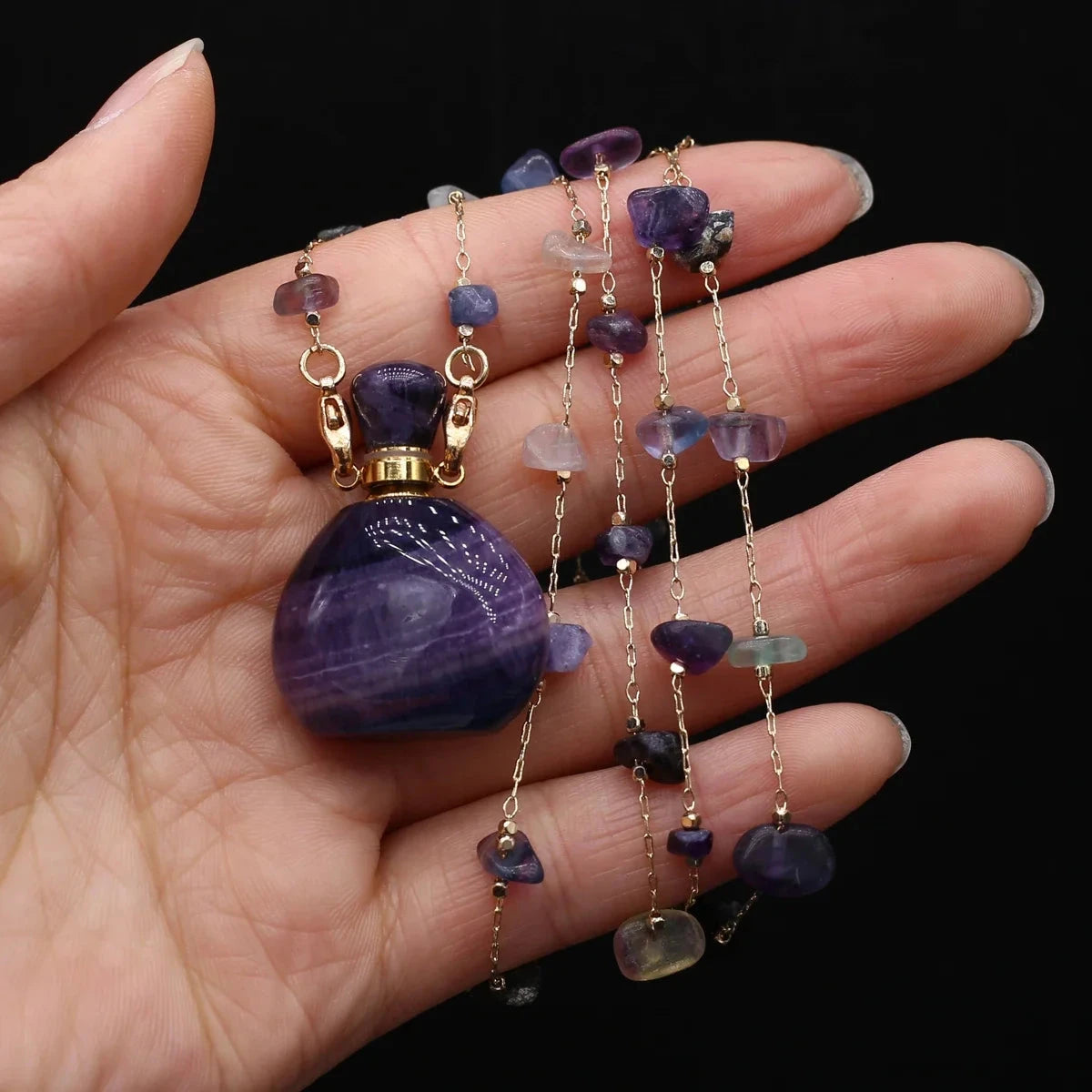 Natural Stone Amethyst Perfume Bottle Pendant25x40mm 1