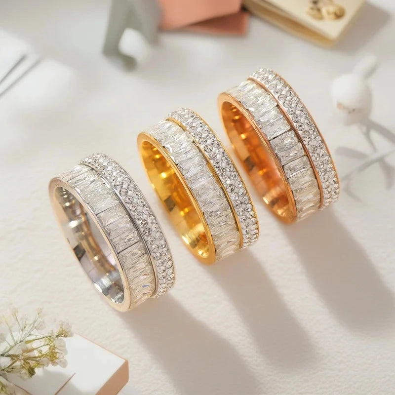8MM Luxury Zircon Stainless Steel Finger Ring For Women