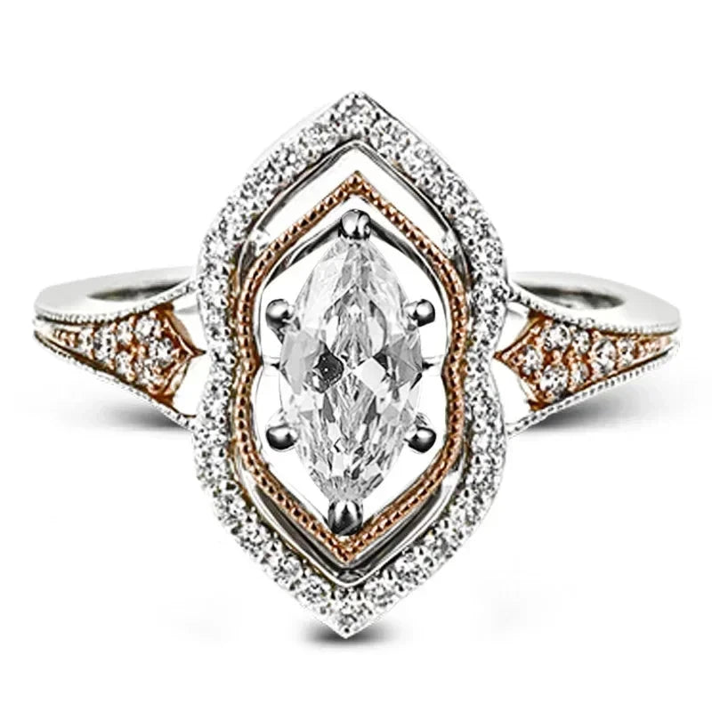 Geometric Rose Gold & Silver CZ Ring for Women