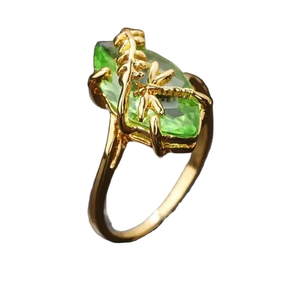 Dragonfly Water Olive Green Gold Ring for Women