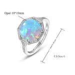 925 Sterling Silver Open Rings For Women Lab Created Opal 10*10mm