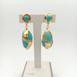 Blue Turquoise Yellow Gold Plated stud Earrings