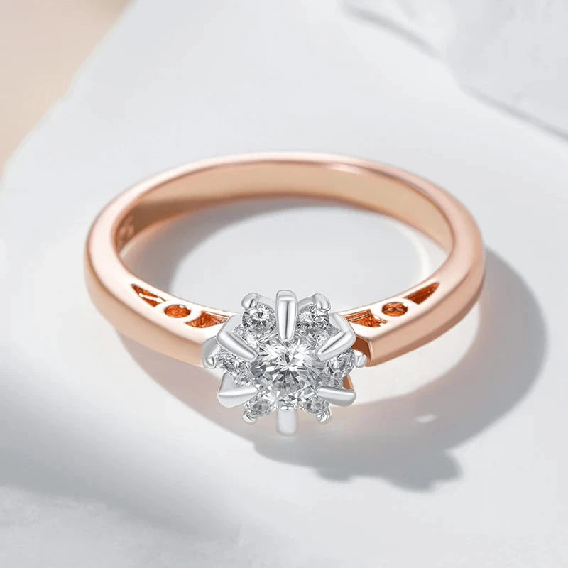 585 Rose Gold Shiny Silver Color Crystal Rings For Women