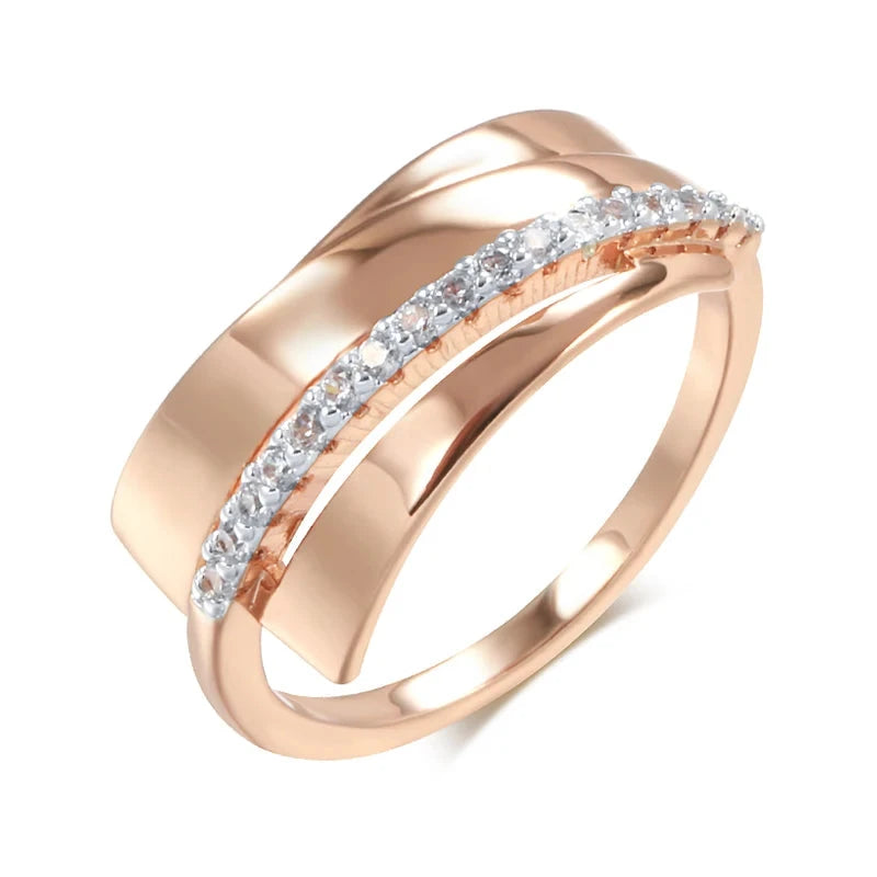 Rose Gold Glossy Natural Zircon Single Row Gold Rings for WomenWHITEROSE GOLD COLOR