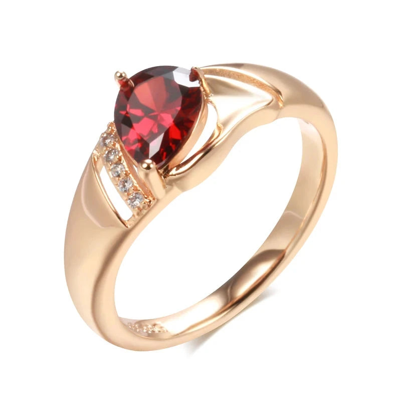 Rose Gold Teardrop Red Natural Zircon Rings For WomenRedROSE GOLD COLOR