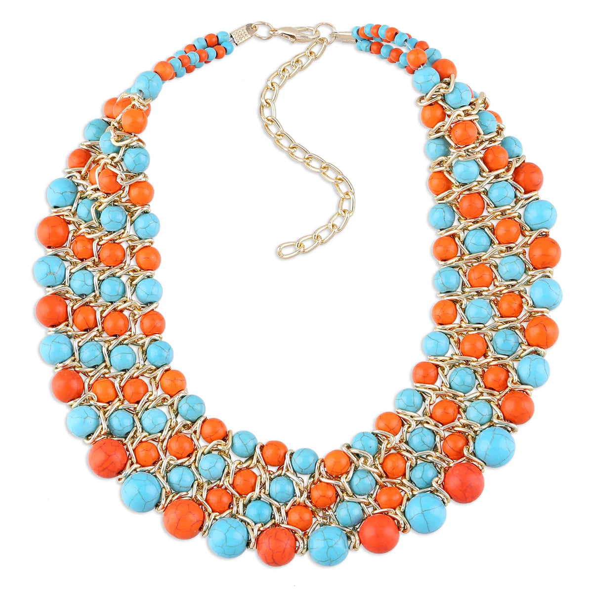 Turquoise Stands Weaving Statement Necklace for WomenMulticolor