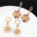 Luxury Crystal Zircon Flower Copper Dangle Earrings Women