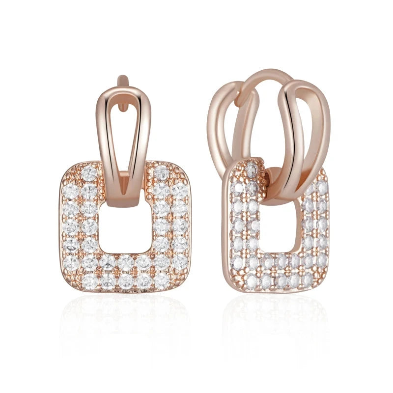 Luxury Rose Gold Zircon Square Drop Earrings for WomenH2501