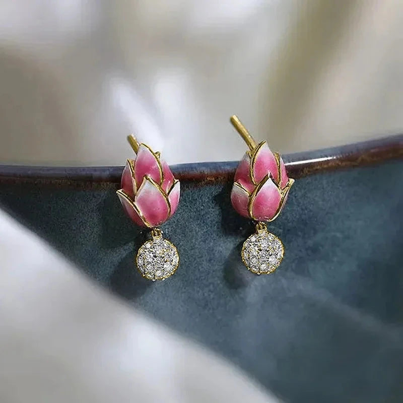 Handmade Enamel Flower Art Earrings