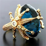 Elegant Peacock 14k Gold Color Sapphire Gemstone Ring