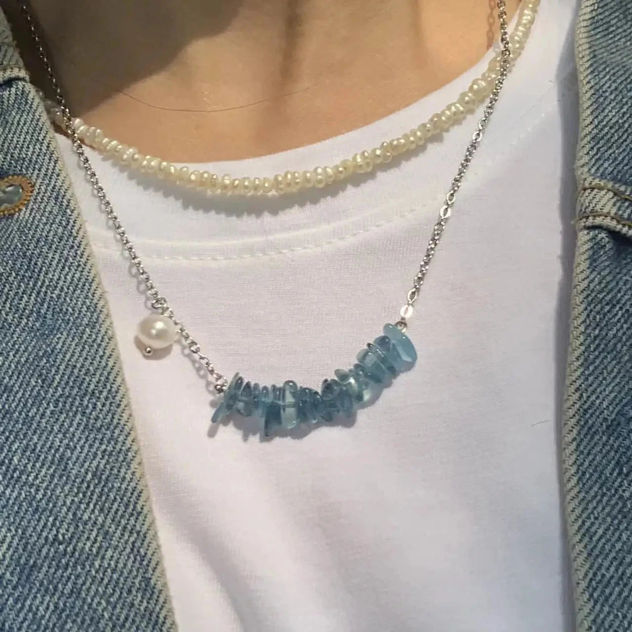 Natural Dark Blue Aquamarine Pendant Necklace