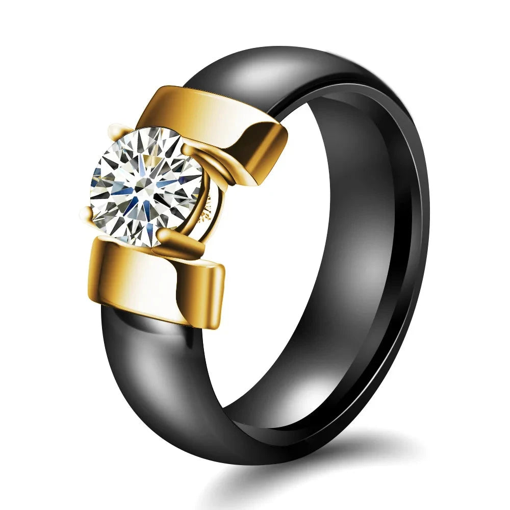 Black & White Luxury Ceramic Zircon Ringblack9